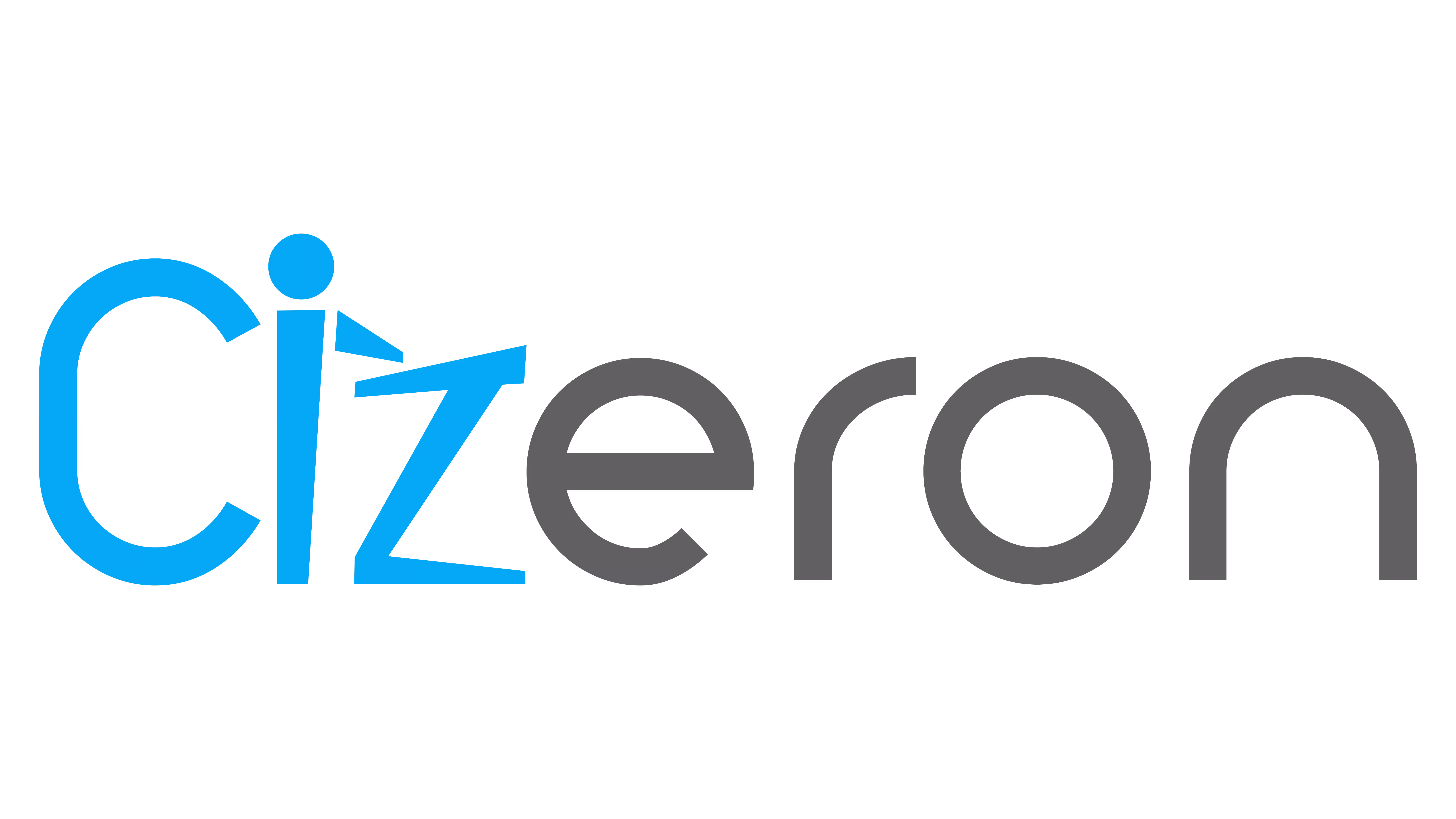 The logo of Cizeron displays a man touching the kiosk, providing interactive kiosks to industries.